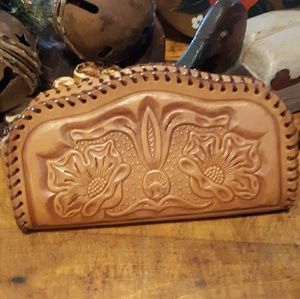 VTG Hand tooled leather clutch..purse..handbag..